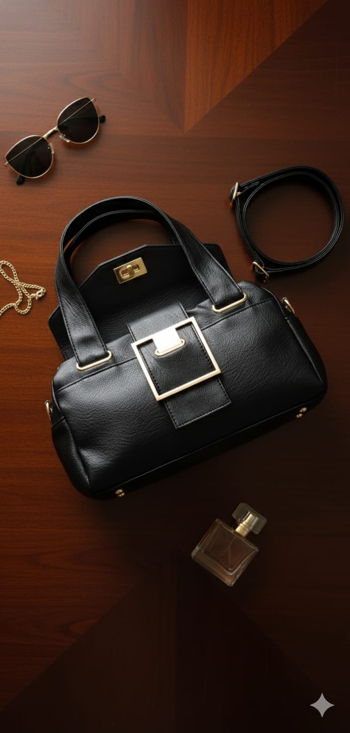 leather deep black hand or shoulder bag